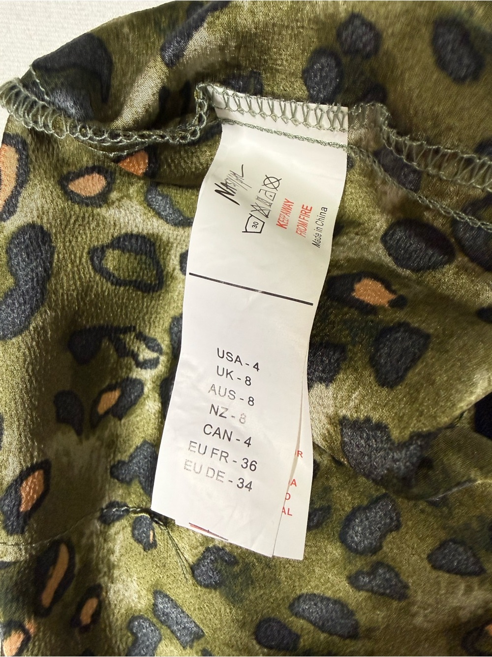 Nasty Gal Olive Green Leopard Print Satin Midi Drop Skirt Size 4 - Picture 6 of 6